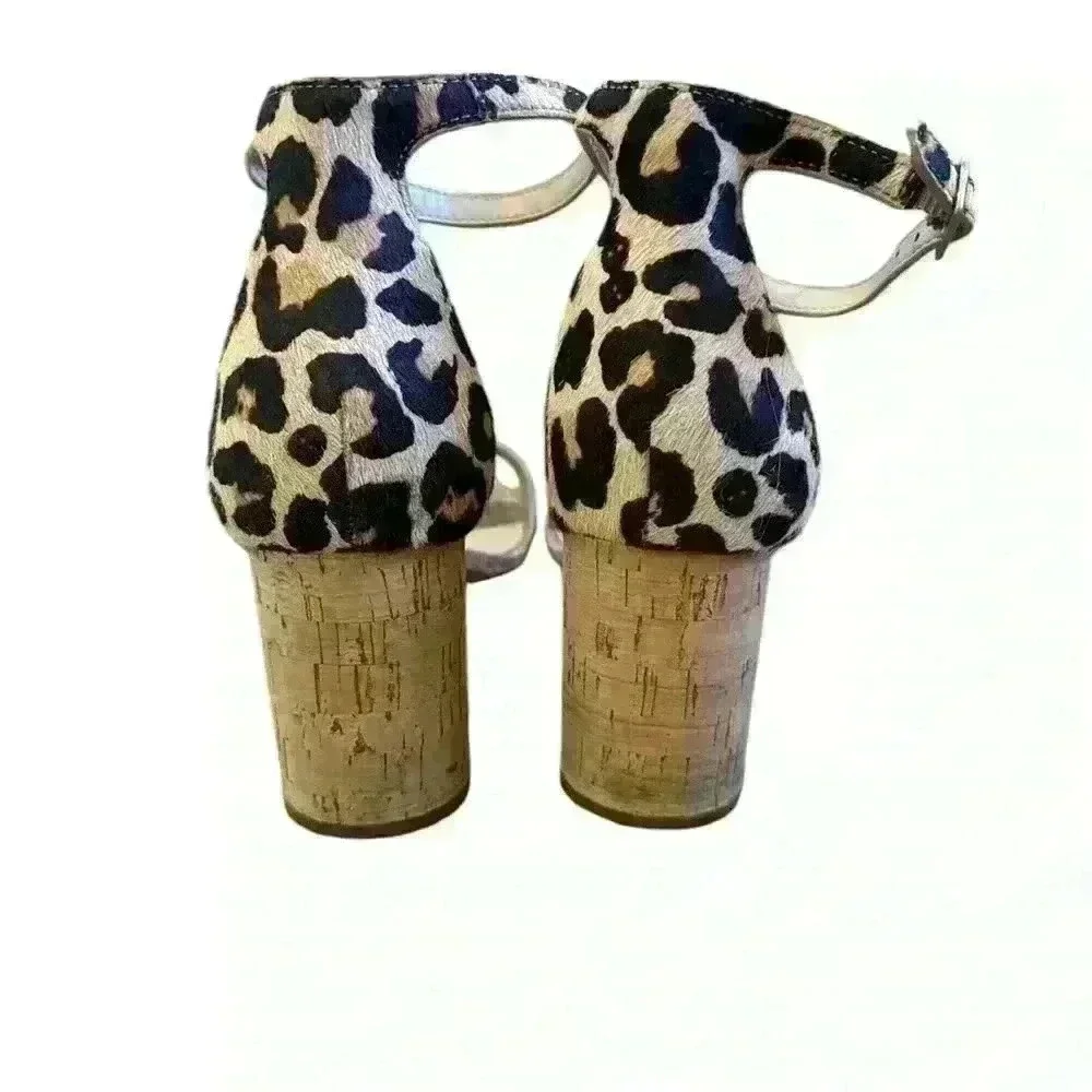 INC leopard, print heels sandals cork heel open toe sz 8.5 - Picture 3 of 3